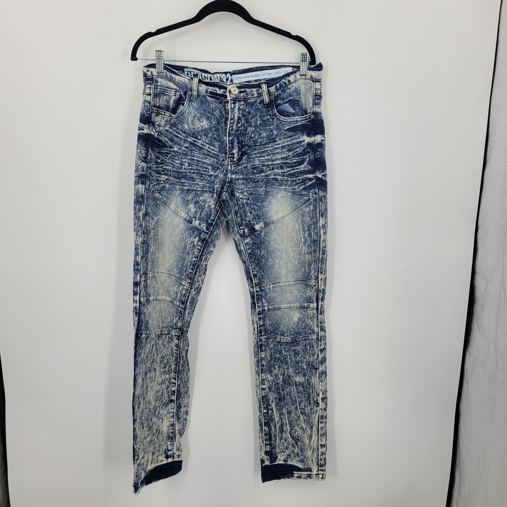 Vtg 90s Grunge Punk Revival Mens Acid Wash Moto Biker Acid Washed Jeans Sz 32x31